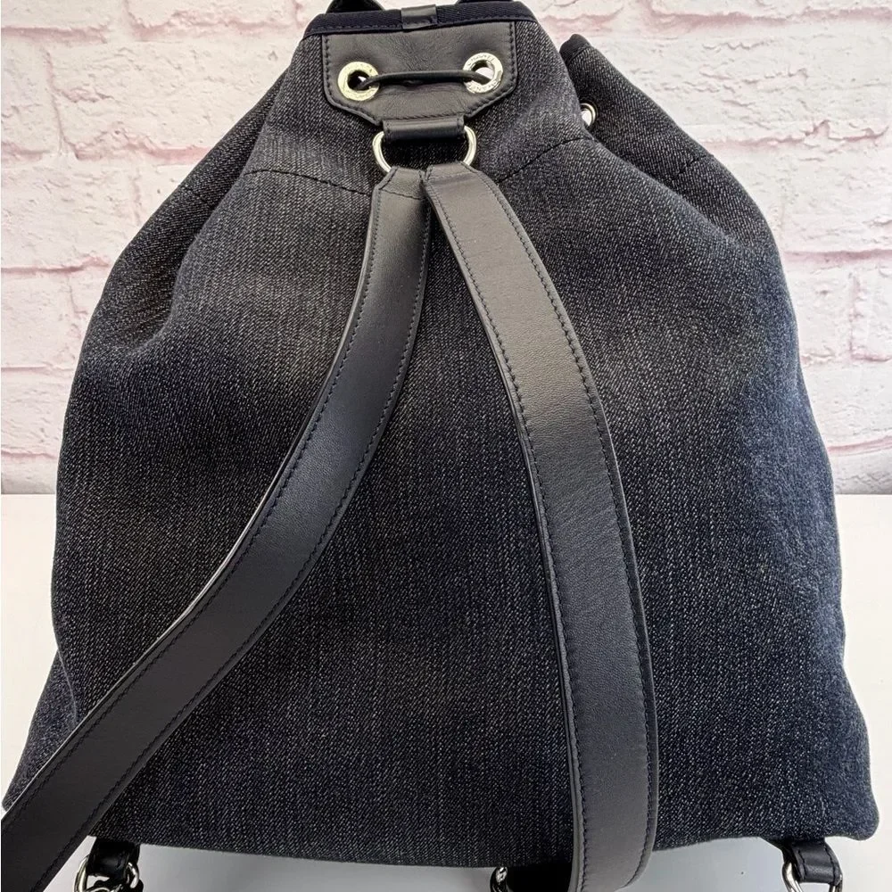 Chanel Deauville Large Navy Denim Canvas Drawstring Backpack